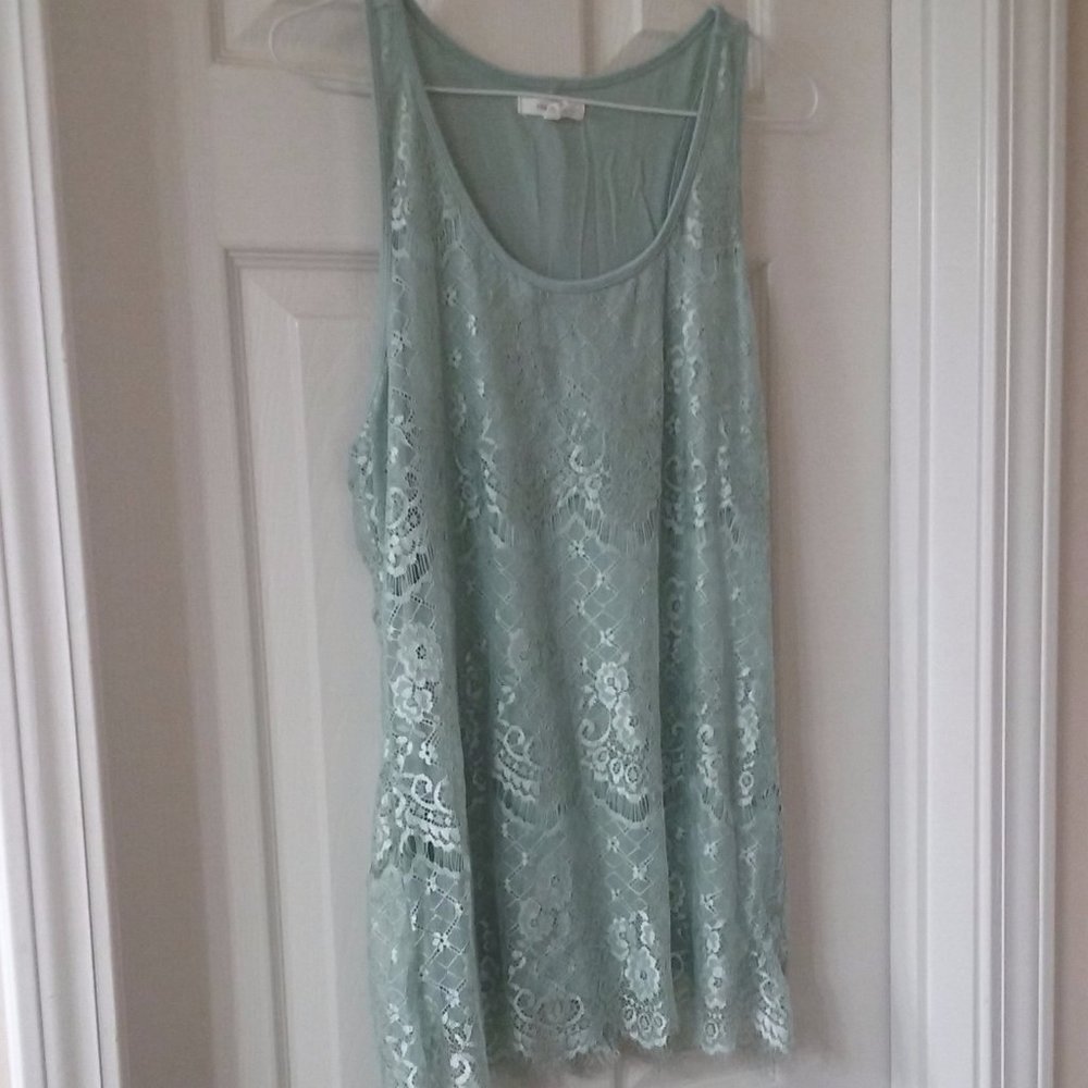 Sage Lace Mesh Tank Top
